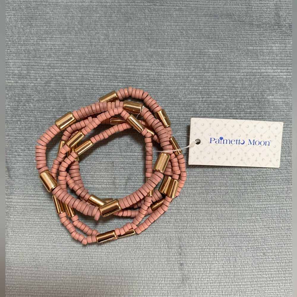 NWT Palmetto Moon five piece bracelet set,3” across stretchy, rose and goldtone